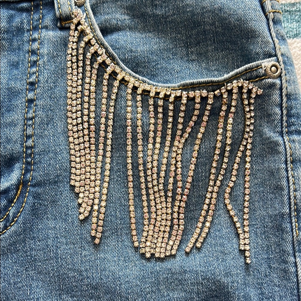 Rhinestone Cowgirl Glitzy Rhinestone Bedazzled Fringe Denim Jeans - Size 4 - Picture 5 of 9